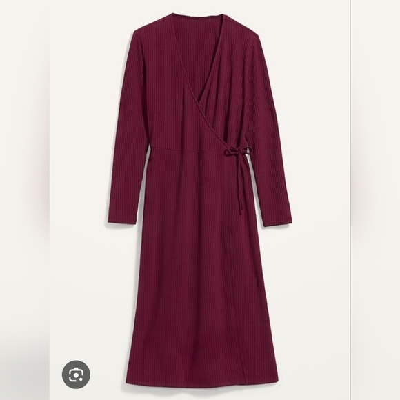 Old Navy Burgundy Wrap Dress Rib-Knit V-Neck Plus-Size Midi Wrap Dress Size 3X - Picture 4 of 13